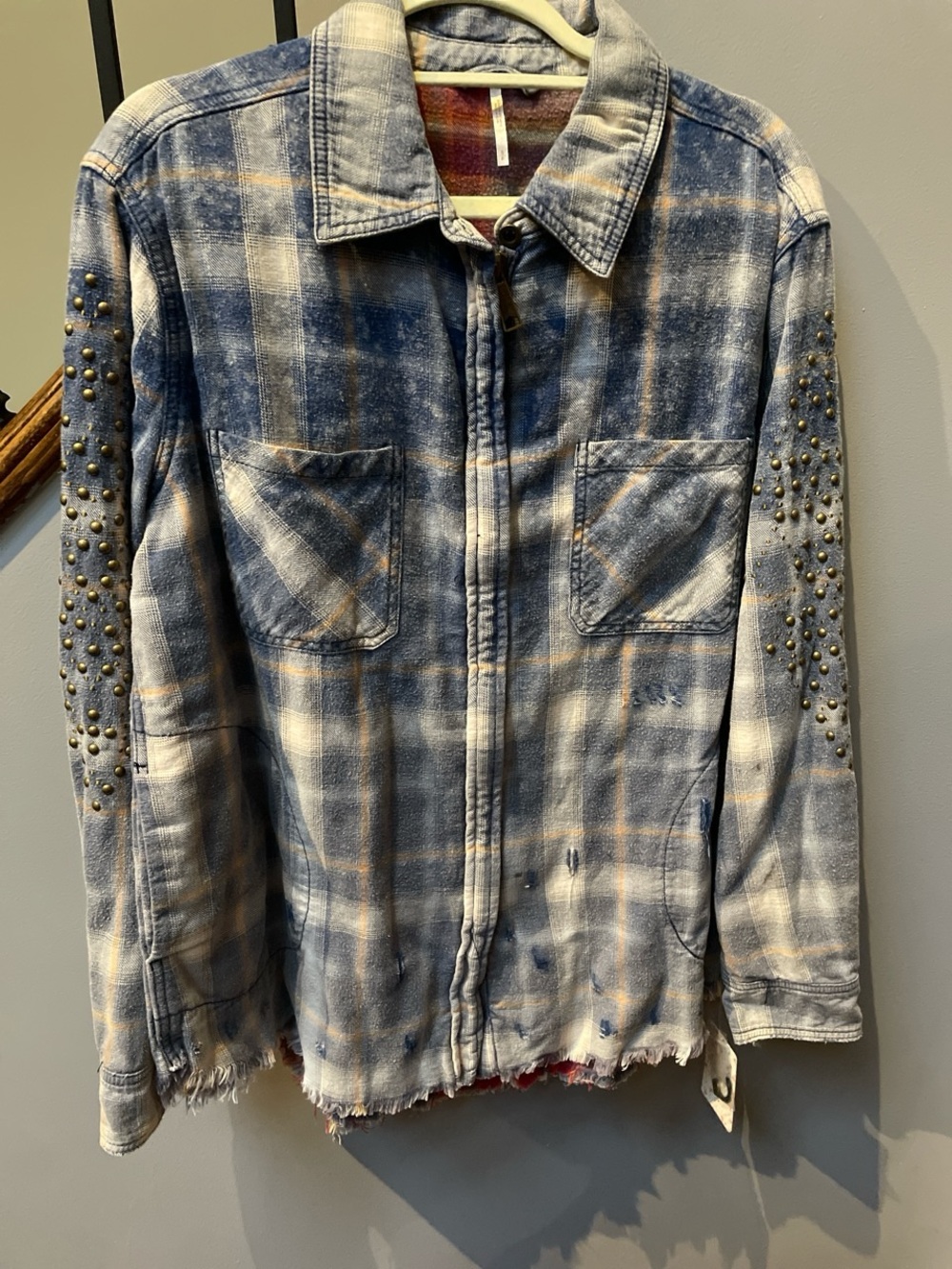 Free People Blue Plaid Flannel Shirt Jacket
